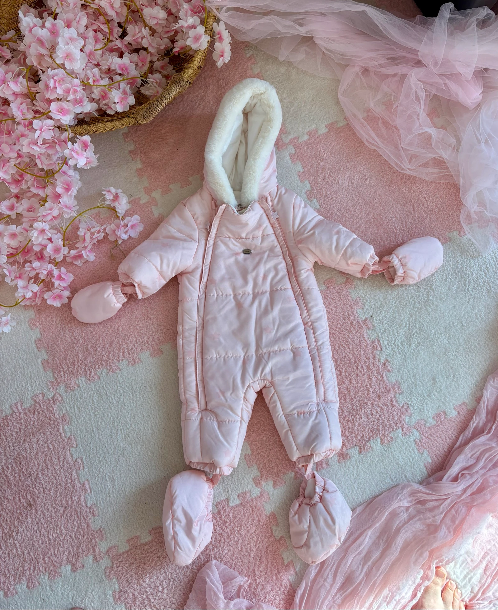 Combinaison pilote Mayoral Newborn 1-2 mois (60 cm) rose étoilée – Neuve, jamais portée
